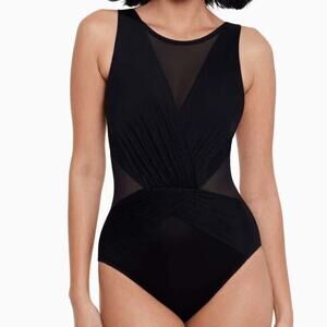 Miraclesuit Black Mesh Wrap-Front One-Piece Swimsuit
